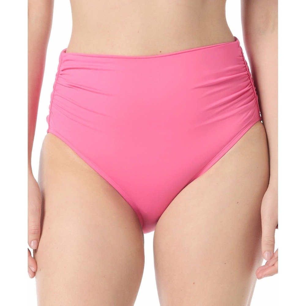 NWT Coco Reef Swim Bottoms Women Pink High Waisted Ruched Plumeria Small $54